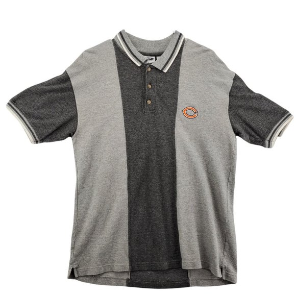 CHICAGO BEARS Shirt Men’s Short Sleeve Striped Polo NFL Gray Large - Picture 1 of 11